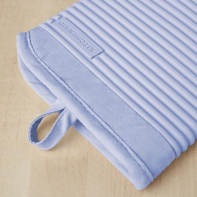 KITCHENAID Ribbed Soft Silicone Oven Mitt 2-Pack Set, Lavender Cream - Image 3