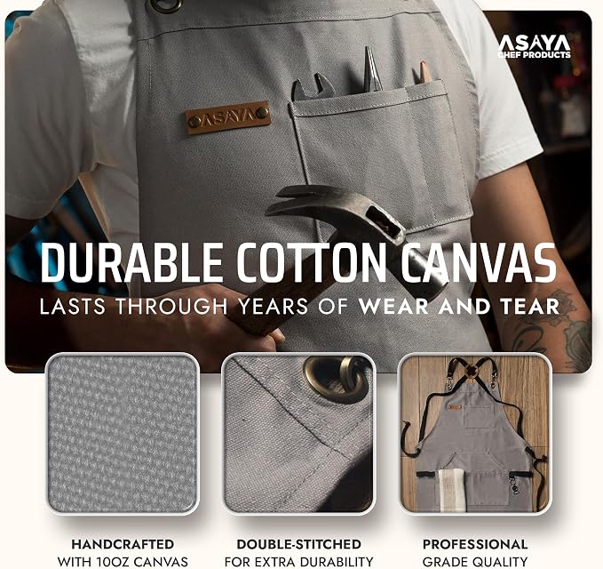 Asaya Chef and BBQ Apron with Bottle Opener and Hand Towel - 10oz Cotton Canvas - Image 3