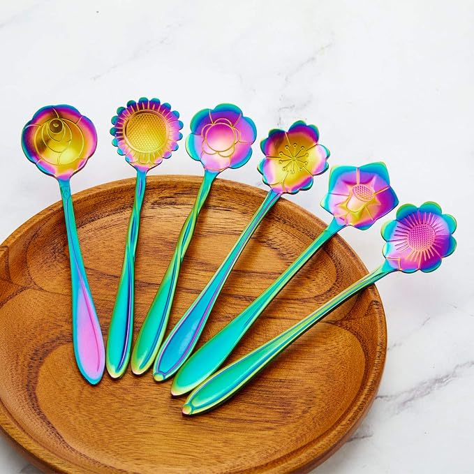 Chengu 8 Pieces Flower Coffee Tea Spoons Stainless Steel Sugar Spoons Tea Party - Image 2