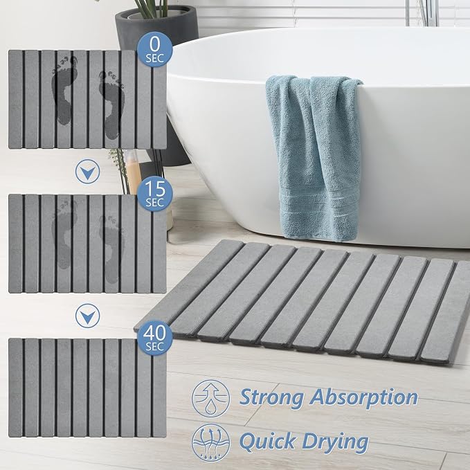AWW Foldable Stone Bath Mat, Super Absorbent Diatomaceous Earth Mats, Non-Slip - Image 2
