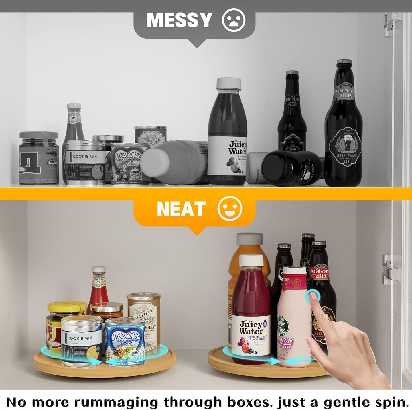 Lazy Susan Organizer Homerays 10 Inch Non-Skid Bamboo Lazy Susan for Kitchen Rotating Spice Rack for Kitchen Cabinet, Wood Turntable for Kitchen Countertop Organizer