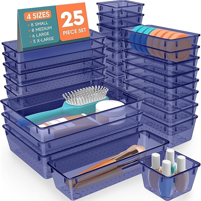 SpaceHacks 25 PCS Plastic Drawer Organizer Set, 4-Size Versatile Organizer by SpaceHacks