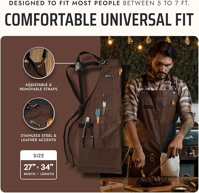 Asaya Chef and BBQ Apron with Bottle Opener and Hand Towel - 10oz Cotton Canvas - Image 5