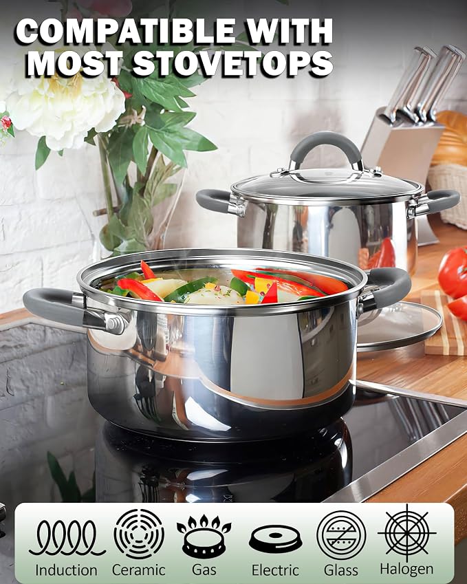 Cook N Home Stock Pot with Lid, 12-Quart Basic Stainless Steel Sauce Cooking - Image 3