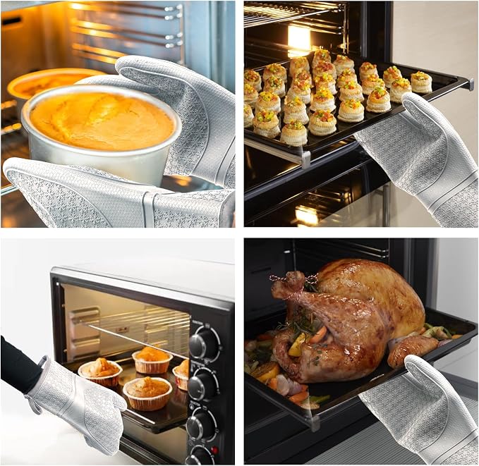 Hovico Silicone Oven Mitts, Heat Resistant 500F Kitchen Mitts 2PCS, 11.6" - Image 7
