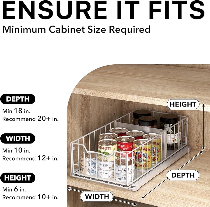 Simple Houseware Pull-Out Cabinet Sliding Basket Organizer, 17.2" D x 9.7" W x - Image 3