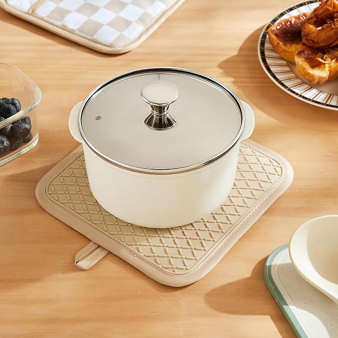Ohocut Beige Checkered Pot Holder, Checkerboard Potholders - Image 3