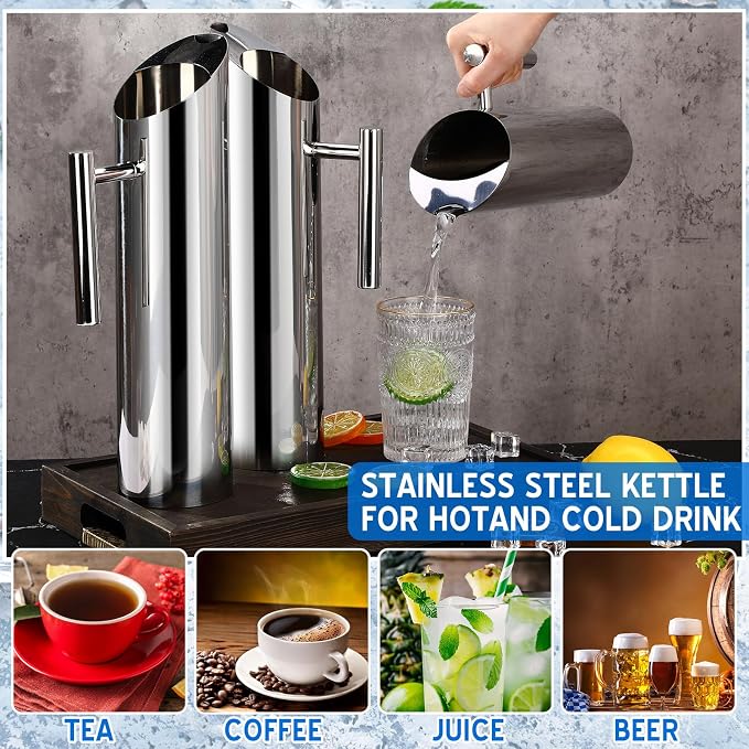 Funnymoom 3 Pack 70oz/2l Stainless Steel Water Pitcher Modern Metal Pitcher - Image 4