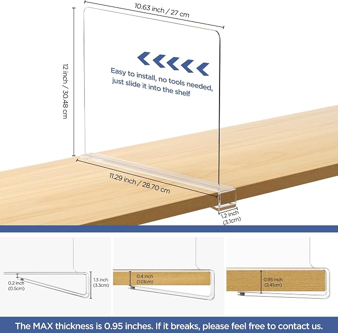 4 Pack 12 Inches Clear Shelf Dividers - Image 2