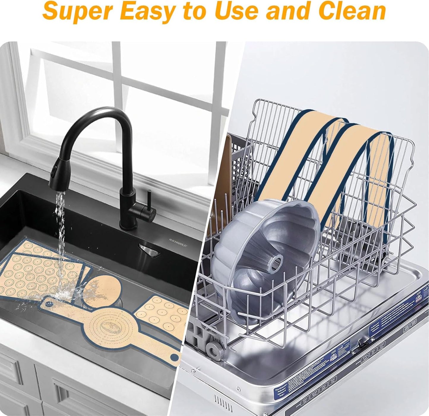 Macaron Silicone Baking Mat Set with Measurement Grid All-in-one 7Pcs Reusable Non-Stick Oven Mats Sheets for Macaron Cookie, Pizza, Pastries & Bread