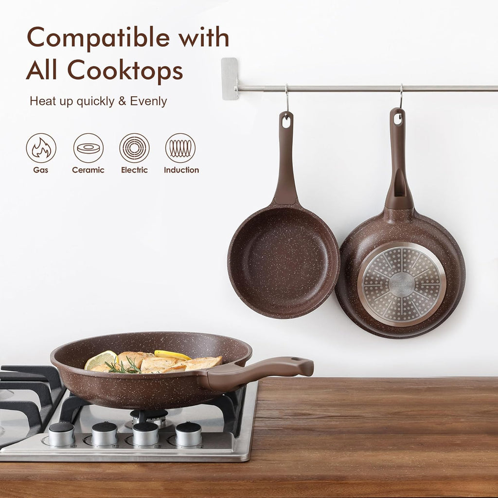 SENSARTE Nonstick Frying Pan Skillet, Non Stick Omelette Pan, Healthy Stone Cookware Chef's Pan PFOA Free, Toffee Brown (8 Inch)