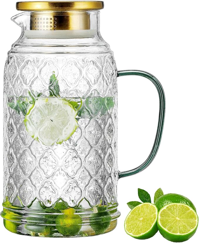 Buaic Glass Pitcher with Lid, 84 oz/2.5 Liter Vintage Water Pitcher, Iced Tea by Buaic