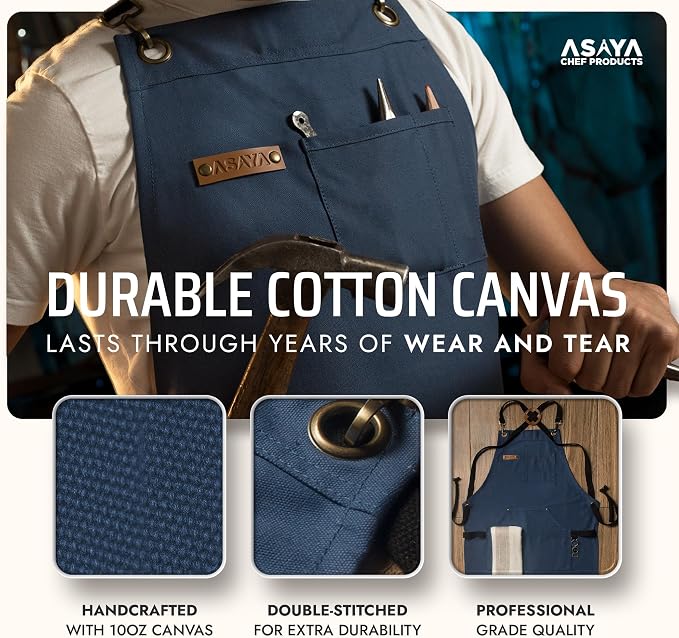 Asaya Chef and BBQ Apron with Bottle Opener and Hand Towel - 10oz Cotton Canvas - Image 3