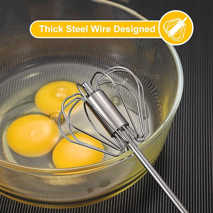 Egg Beater, Hand Easy Whisk Stainless Steel Hand Push Egg Beater Manual Mixer - Image 2