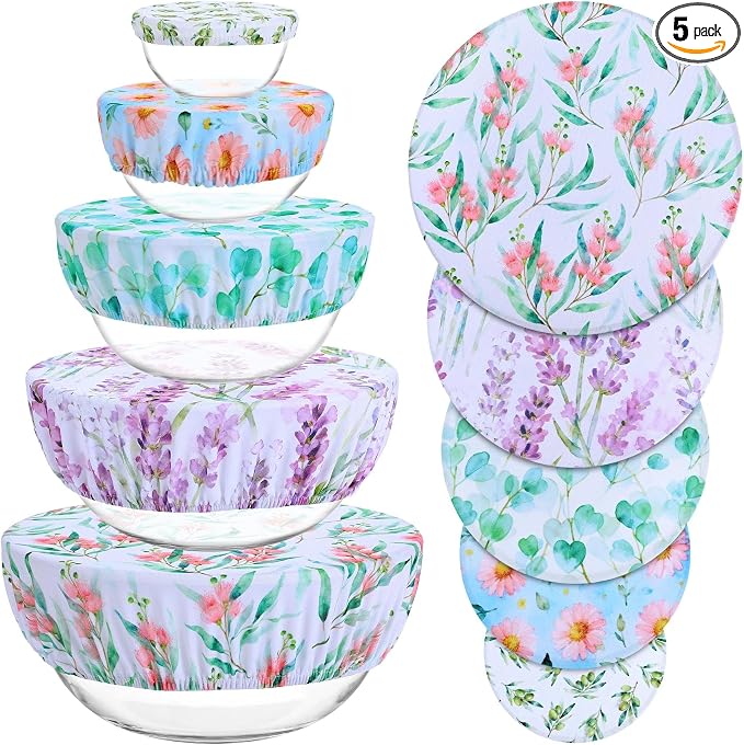 5 Pieces Bowl Covers Reusable, 5 Size Elastic Cloth Bowl Covers by Revahope