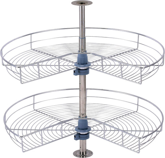 Dowell 28" Kidney Lazy Susan, 2 Shelves, Kitchen Base Corner Cabinet Organizer (Chrome 4001 270 28)