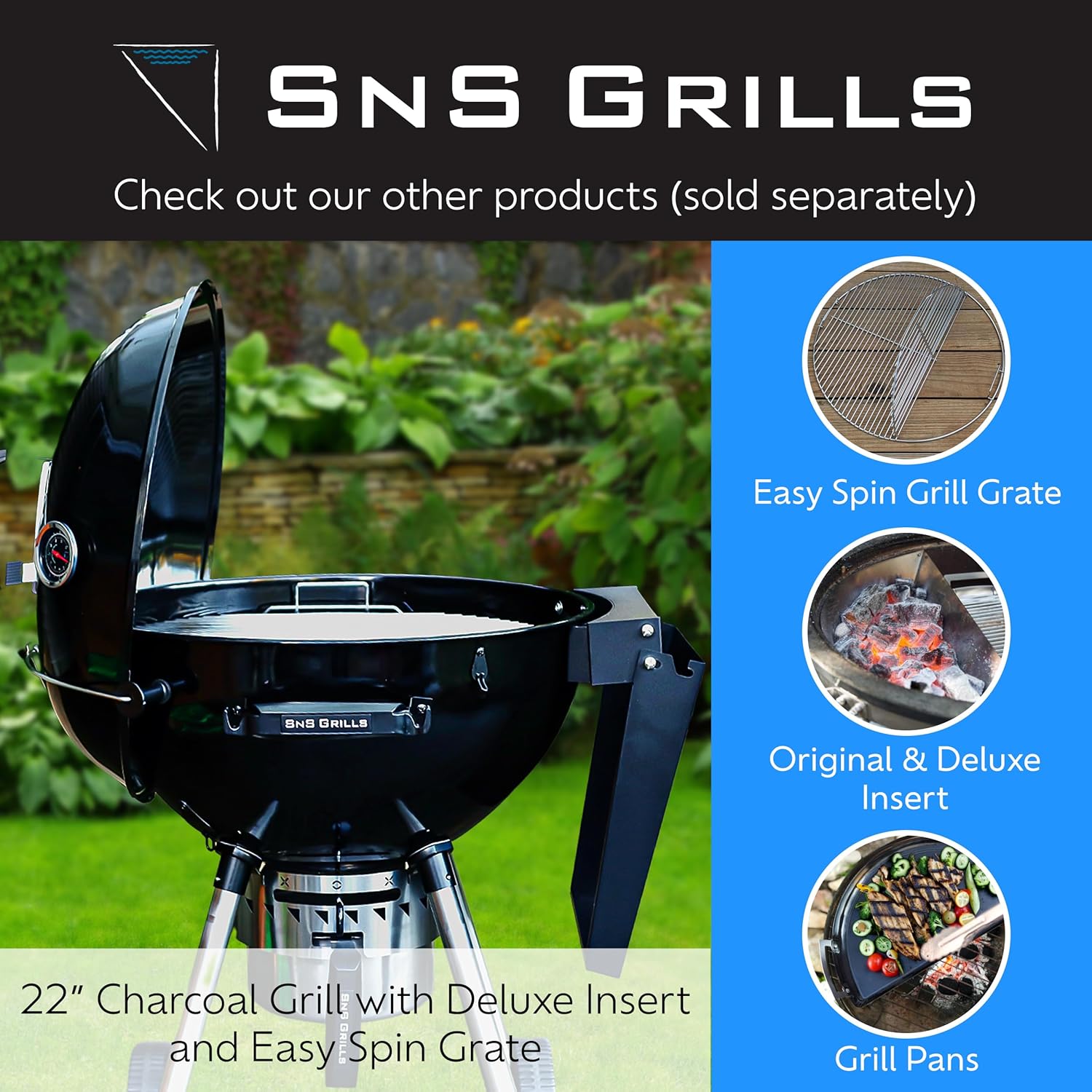 SnS Grills Slow ‘N Sear Elevated Cooking Grate - Compatible with Weber and Other Grills - Heavy Duty Stainless Steel, More Grill Space for Tailgating, Camping, and Backyard Cooking