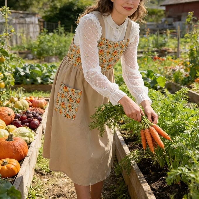 Uaussi Cotton Linen Apron Cross Back Work Apron - Image 4
