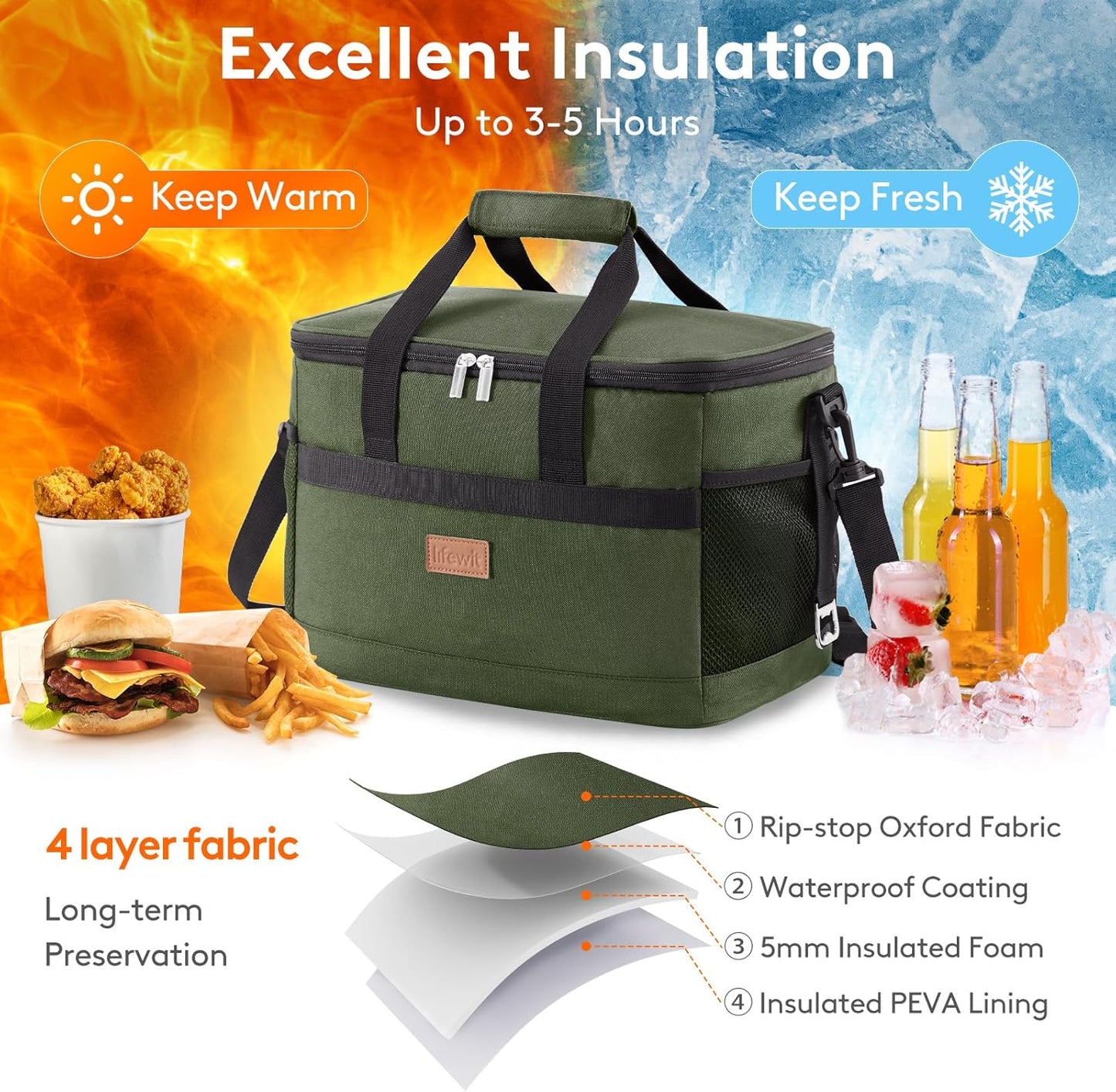 Lifewit Cooler Bag 30/50/60 Cans Collapsible and Insulated Large Lunch Bag Leakproof Soft Cooler Portable Tote for Camping/BBQ/Family Outdoor Activities