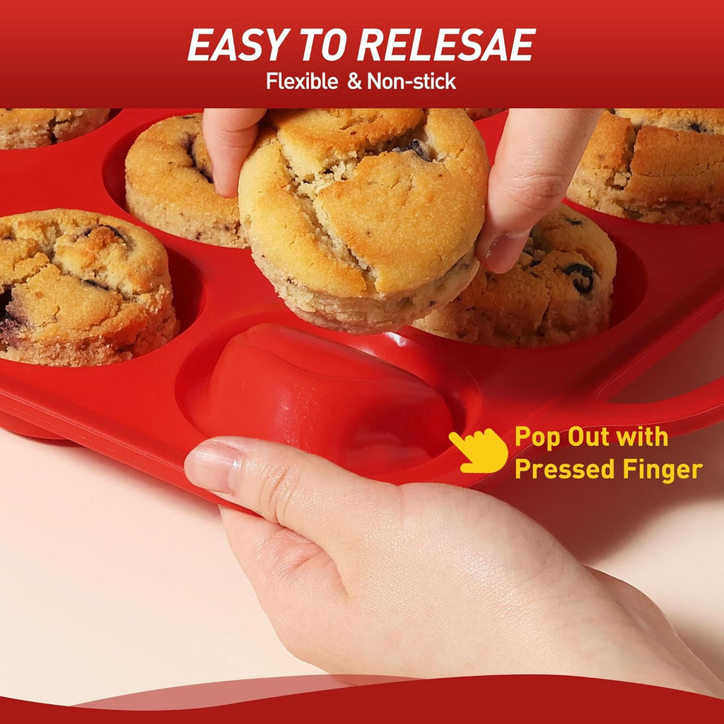 2 Packs 12 Cups Silicone Muffin Pan for Baking with Metal Reinforced Frame Regular Size Cupcake Pan Tray Egg Bites Silicone Cookie Molds Muffin Tin Tart Pans Sheet Set for Oven Dishwasher Safe