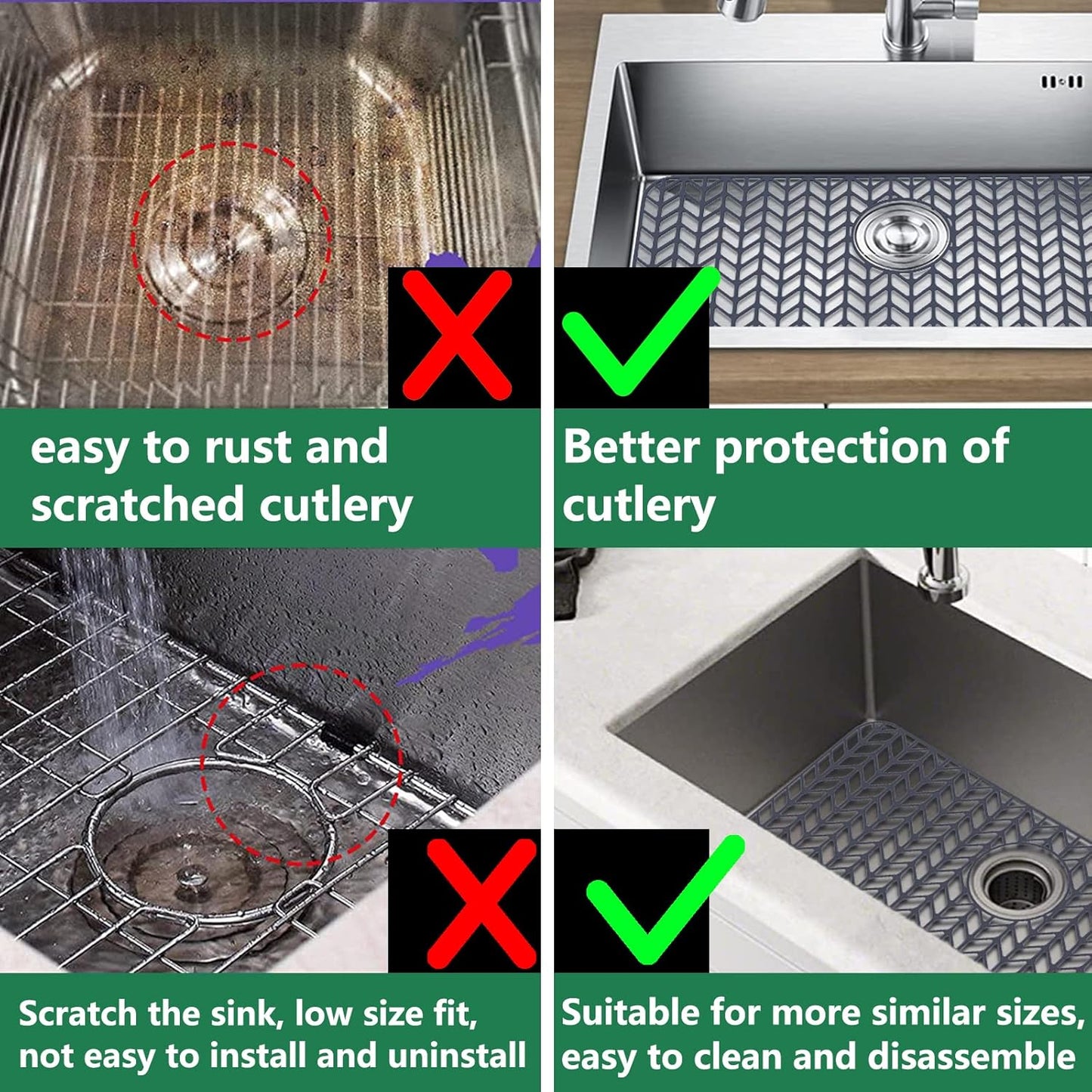 GUUKIN Sink Protectors for Kitchen Sink - 28.4"x 15.2" Silicone Kitchen Sink Mat Grid for Bottom of Farmhouse Stainless Steel Porcelain Sink with Rear Drain（Grey）, 2815B