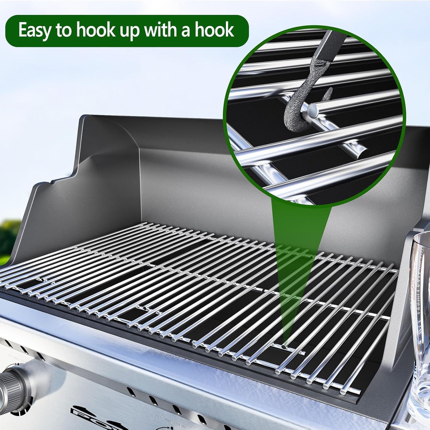 15" Stainless Steel Cooking Grate for Weber Spirit 200 Series, Spirit E/S 200 & 210 with Side Control Panel, Spirit 500, Genesis Silver A, Grill Grate Replacement for Weber 7522 7523 7521 65904 65905
