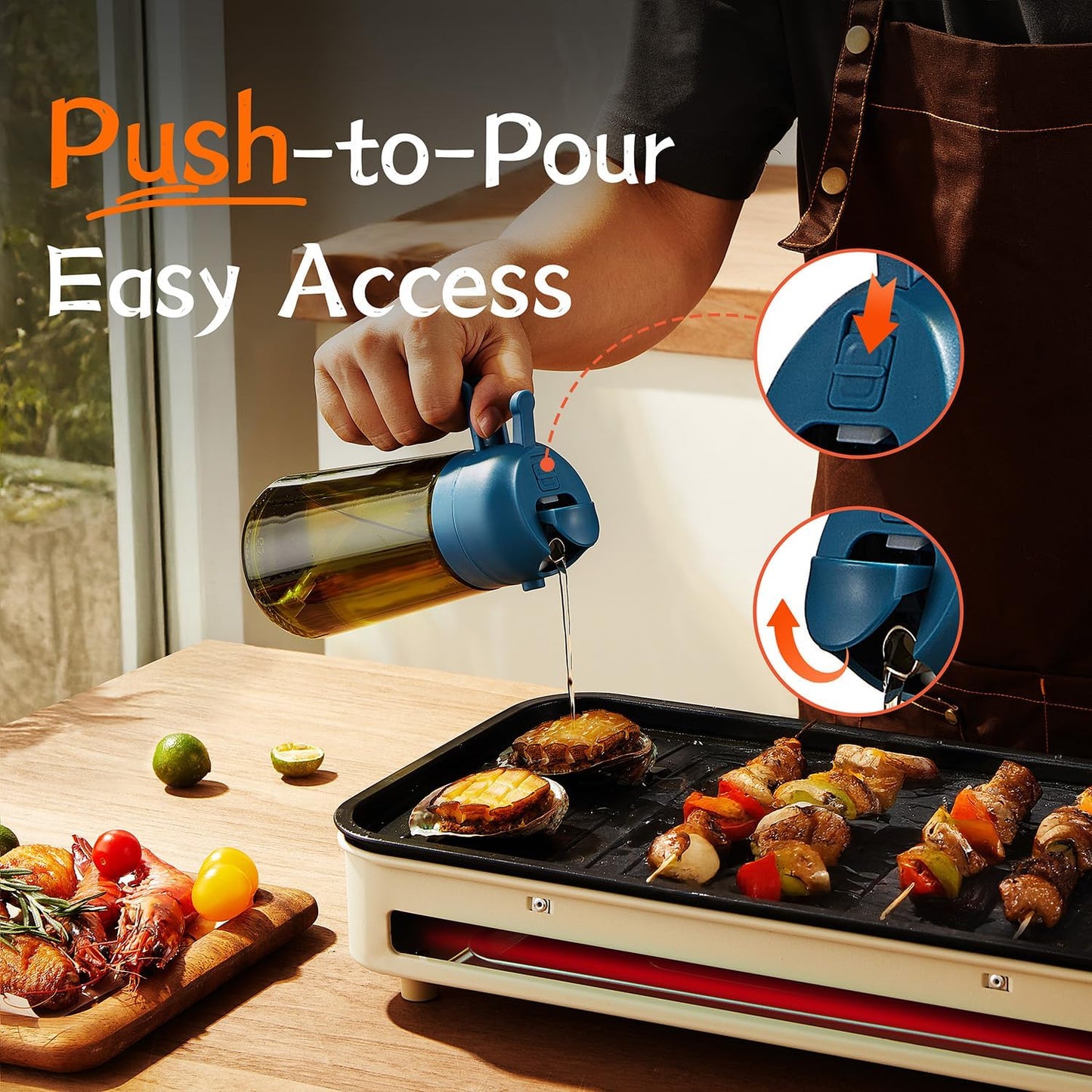 TrendPlain - Original 16oz/470ml Olive Oil Dispenser Bottle for Kitchen Gadgets and Air Fryer Accessories - Olive Oil Sprayer for Cooking w/Stickers - Navy