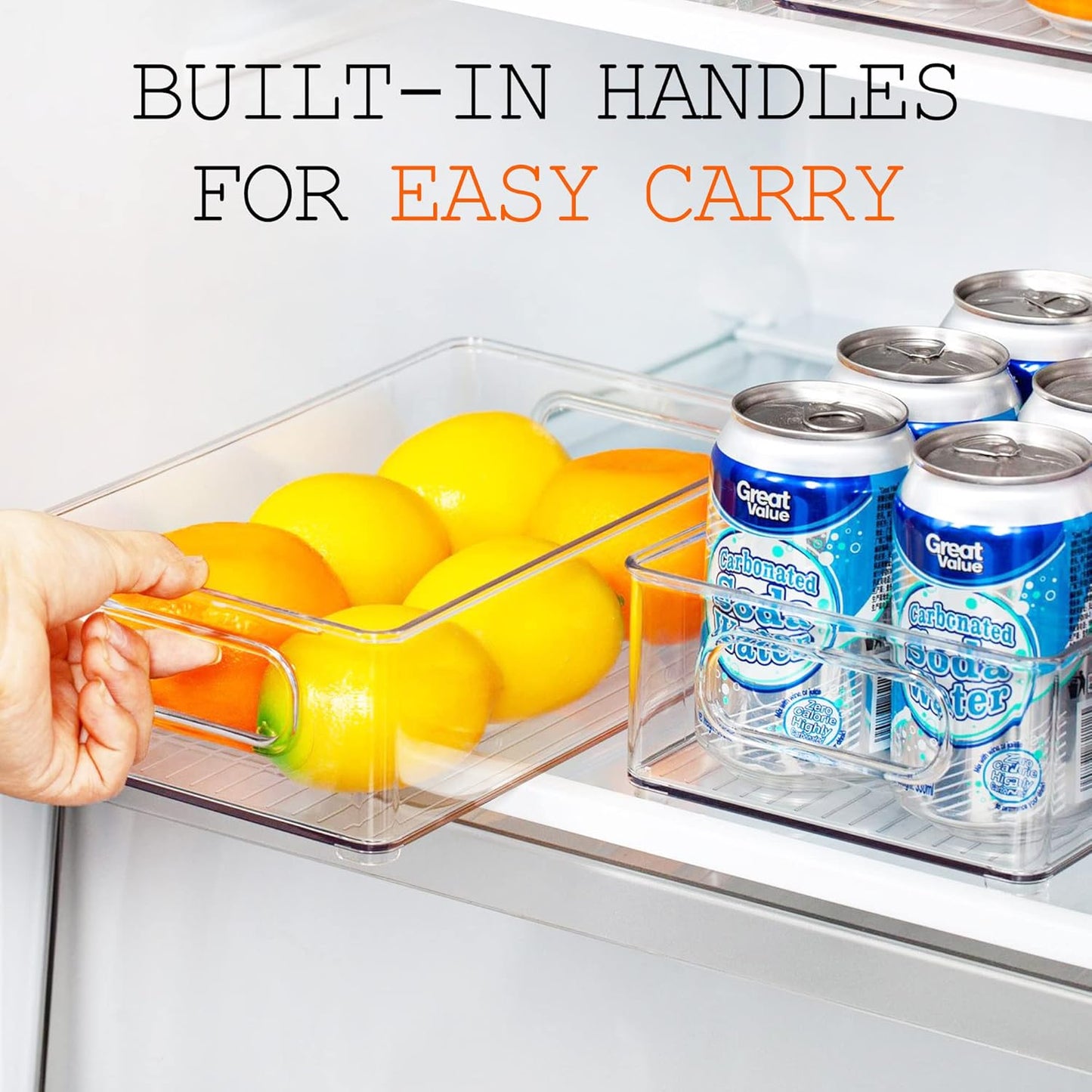 LotFancy Refrigerator Organizer Bins, 4 Pack,10x6x3 in, BPA Free Clear Plastic Storage Bins for Pantry Organization, Stackable Containers with Handles for Fridge, Kitchen Drawer, Freezer, Cabinet