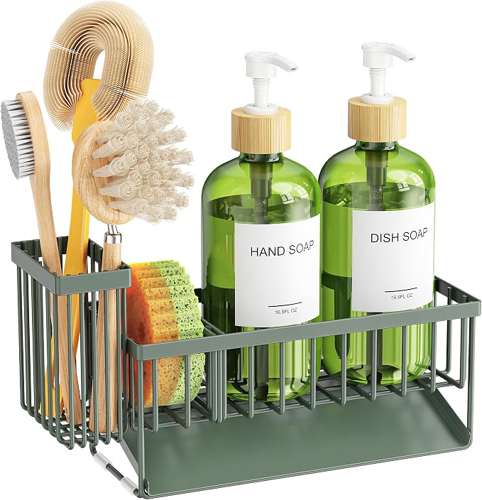 Cisily Sage Green Kitchen Dish Soap Dispenser, 16 fl Oz Dual Kitchen Soap - Image 7