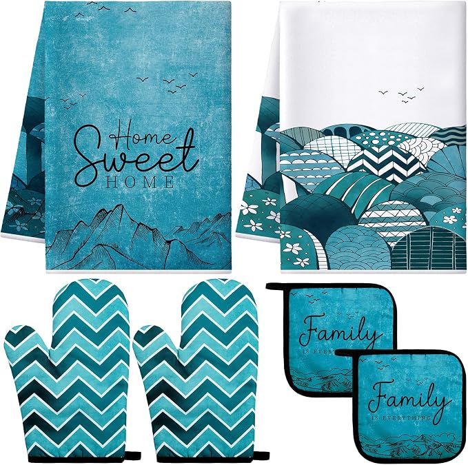 Bencailor 6 Pcs Boho Mountains Kitchen Towels Oven Mitts and Pot Holders Set by Bencailor