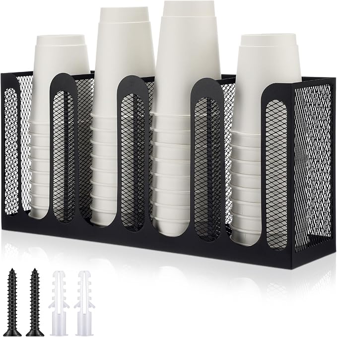 Maxcheck Metal Mesh Cup and Lid Holder Coffee Paper Cup Dispenser Lid Holder by Maxcheck