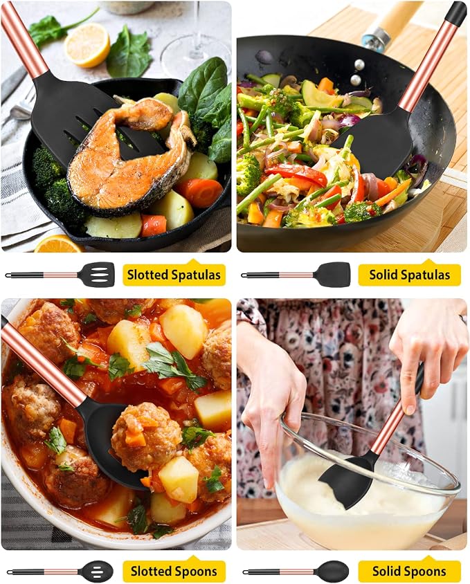 Pack of 4 Silicone Cooking Utensils Set, Non Stick Large Solid Spatulas - Image 3