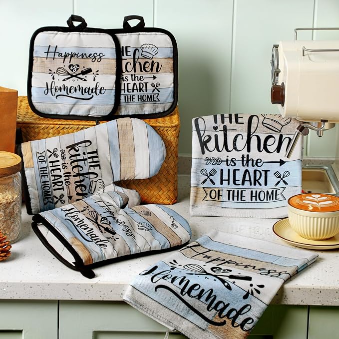 Sratte 6 Pcs Kitchen Decor Accessories Set Farmhouse Towels Pot Holders Oven - Image 2