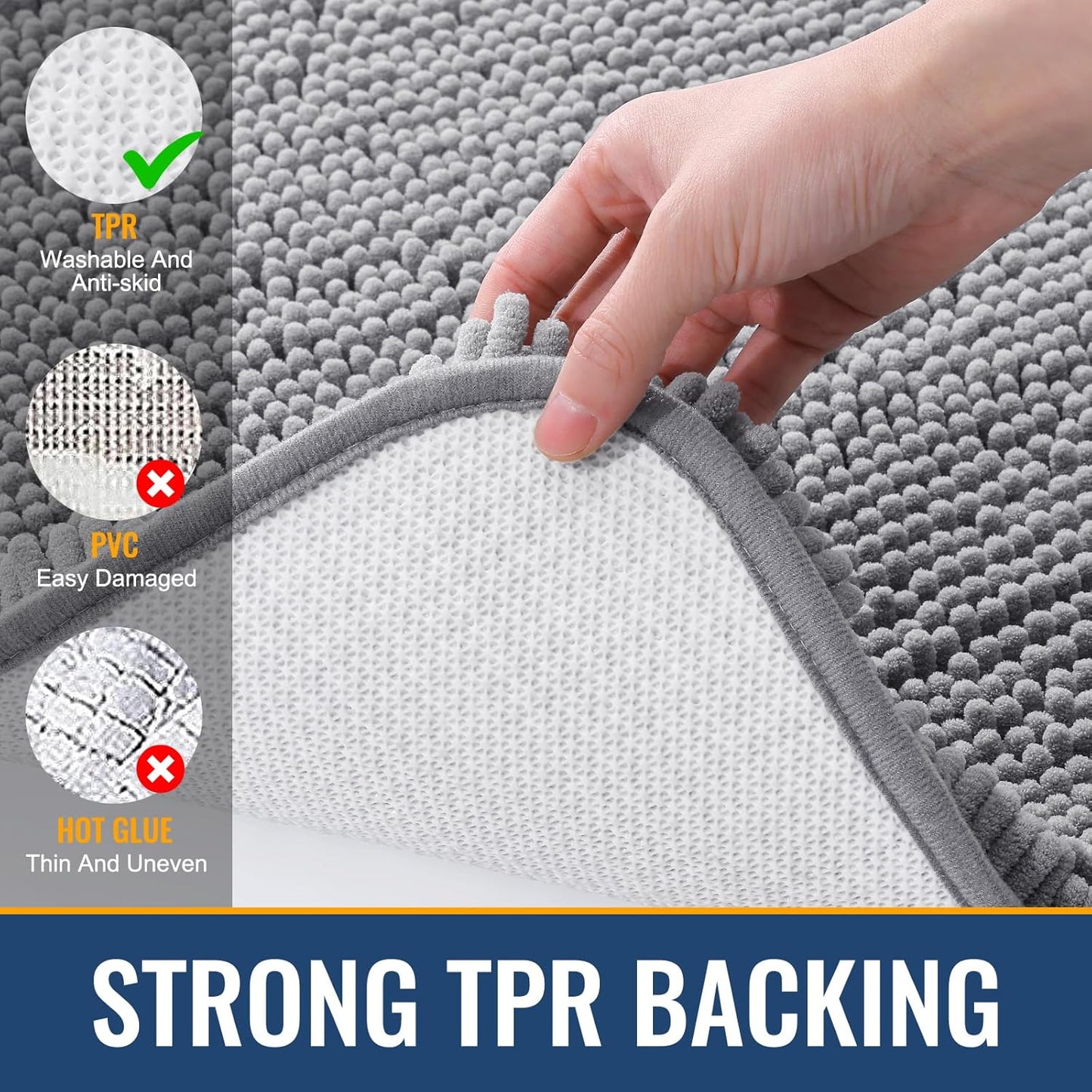 Arotive Bathroom Rugs 59x35, Extra Soft Absorbent Shaggy Chenille Bath Rugs, Machine Washable Rubber Backing Non-Slip Bath Mats for Bathroom Floor Tub and Shower, Home Decor Accessories, Grey