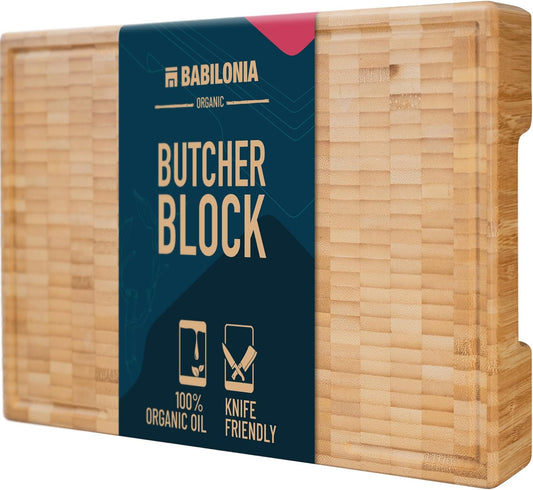 Premium Bamboo Cutting Board (ExtraThick 1,7"), Professional Chopping Butcher Block for Meat. Heavy duty EndGrain wood, Charcuterie boards, kitchen accessories
