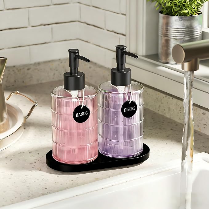 MASADI Soap Dispenser Set with Bamboo Tray, Dish and Hand Soap Lotion Dispenser - Image 4