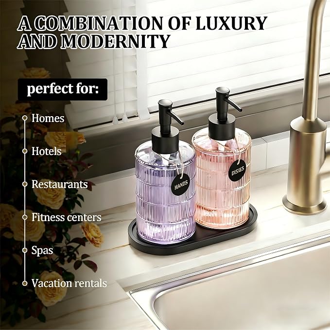 MASADI Soap Dispenser Set with Bamboo Tray, Dish and Hand Soap Lotion Dispenser - Image 3