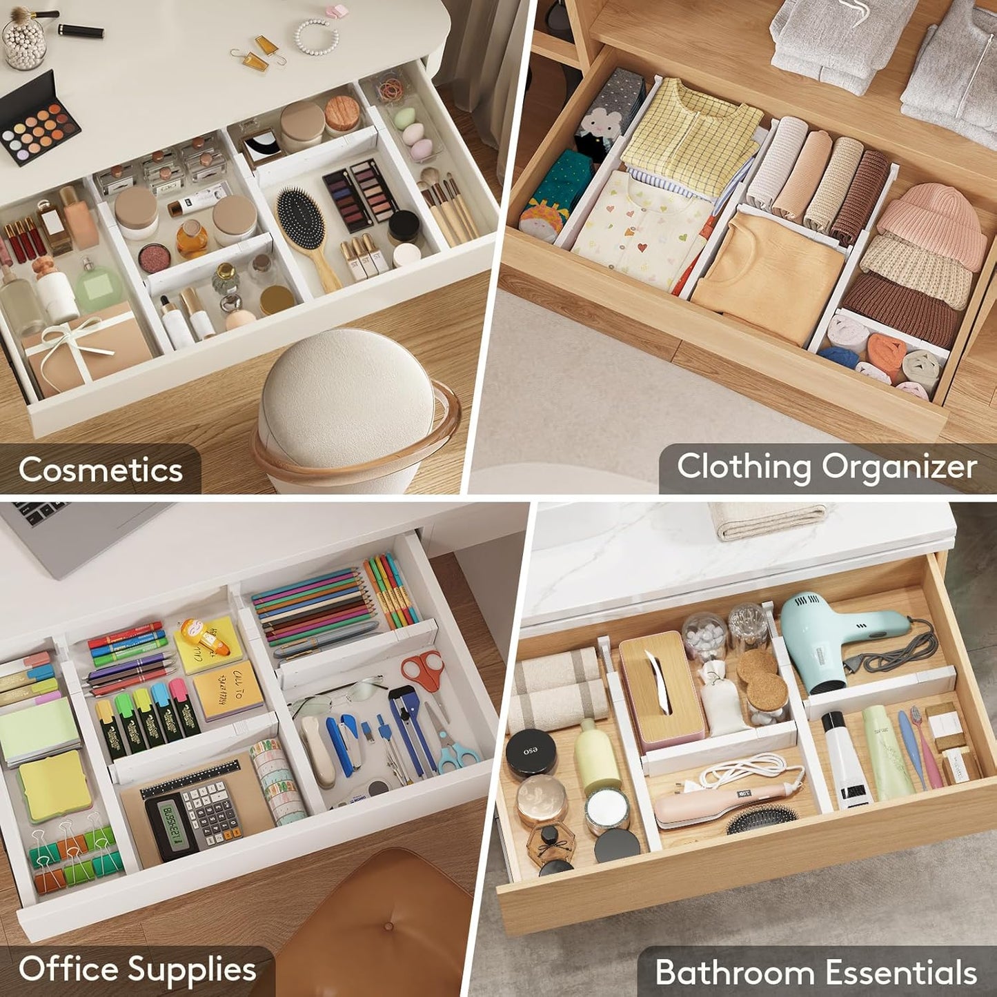 Lifewit 8 Pack Kitchen Drawer Dividers 2.36" High, 11"-17" Adjustable Drawer Organizer for Utensils/Clothes/Makeup, Plastic Expandable Separators in Dresser/Bedroom/Bathroom/Office Storage