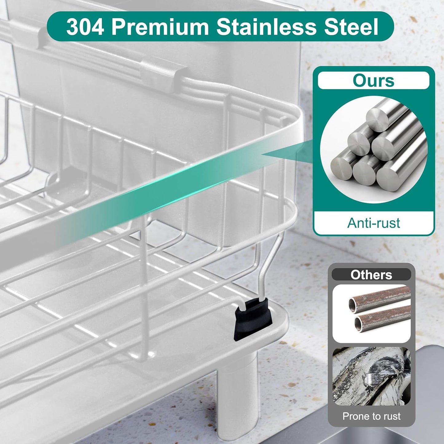 2-Tier Dish Drying Rack for Kitchen Counter,Space-Saving Dish Rack with Drainboard,Rustproof Countertop Dish Drainer with Utensil Holder for Sink,White