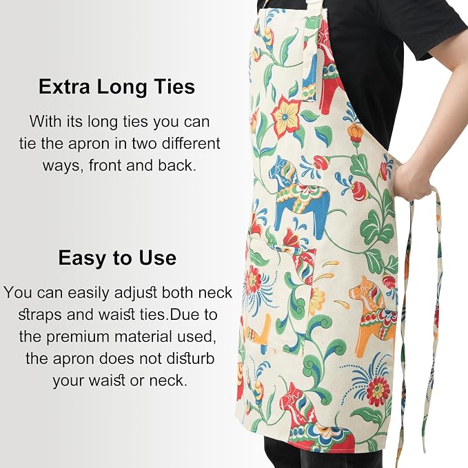 DILLMAN Aprons for Women with Pockets Cotton Linen Cooking Kitchen Baking Soft - Image 4