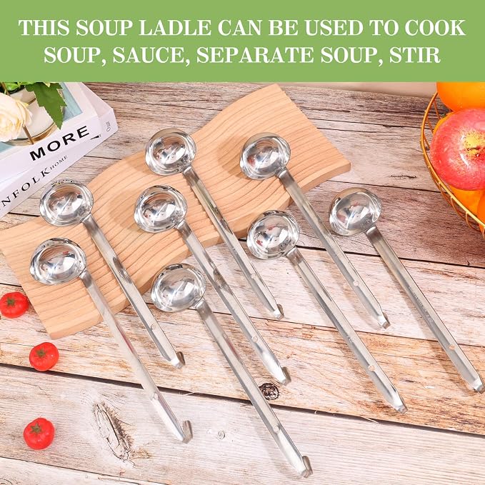 8pcs Stainless Steel Ladle 2 Oz Soup Ladle 10" long Spoon Heavy-Duty Metal - Image 2
