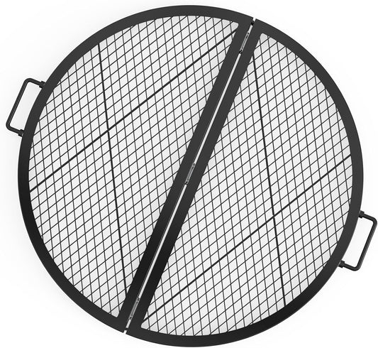 Stanbroil X-Marks Fire Pit Cooking Grate, Foldable Round Grill Grate with Handles, 30 Inch Portable Outdoor Campfire BBQ Grill, Black