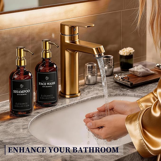 Amber Glass Soap Dispenser Set of 2, 16oz Hand and Dish Soap Dispenser - Image 7