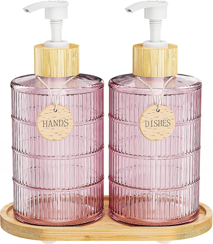 MASADI Soap Dispenser Set with Bamboo Tray, Dish and Hand Soap Lotion Dispenser by masadi