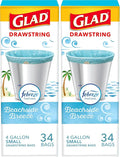Glad Odorshield Small Drawstring Trash Bags, 4 Gal, Febreze Beachside Breeze by GladTrashFoodStorage