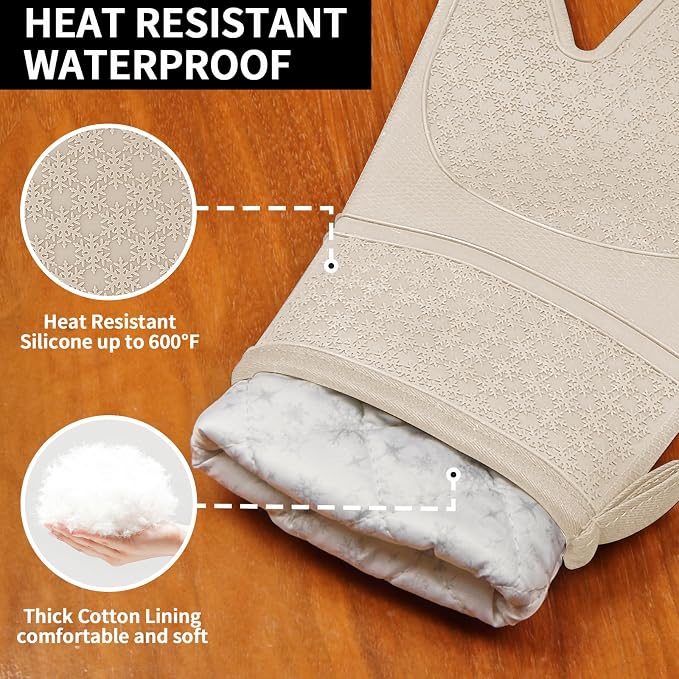 Hovico Silicone Oven Mitts, Heat Resistant 500F Kitchen Mitts 2PCS, 11.6" - Image 3