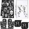 Leinuosen 6 Pcs Skull Kitchen Decor Set Kitchen Towels Gothic Oven Mitts and by Leinuosen