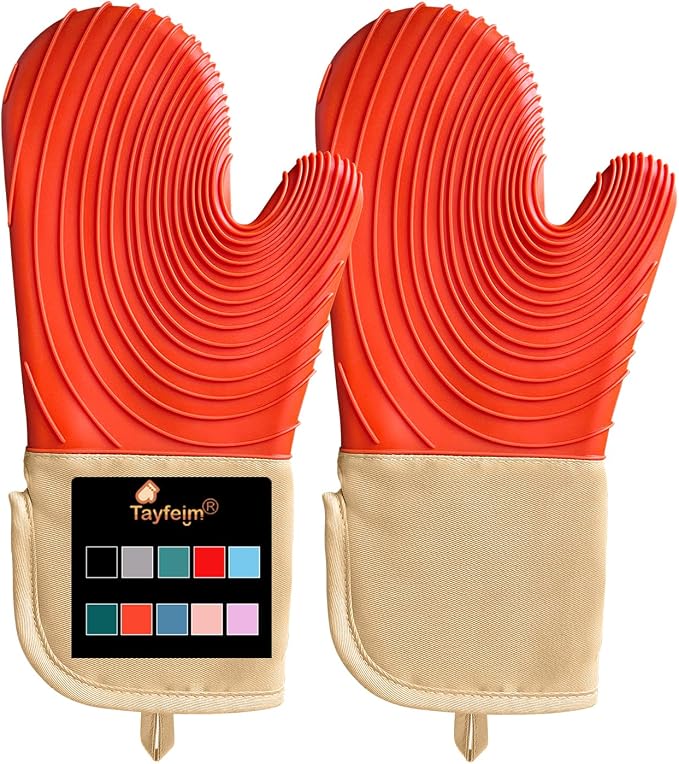 Silicone Oven Mitts-13.6 in Extended Oven Mitts Heat Resistant 500F, Oven Gloves by Tayfeim