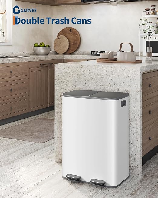 GarveeHome 2 x 8 gal Stainless Steel Double Trash Can - Image 2