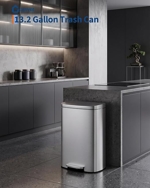 Garvee 13 Gal / 50 L Step-On Trash Can, Stainless Steel Kitchen Garbage Can - Image 2